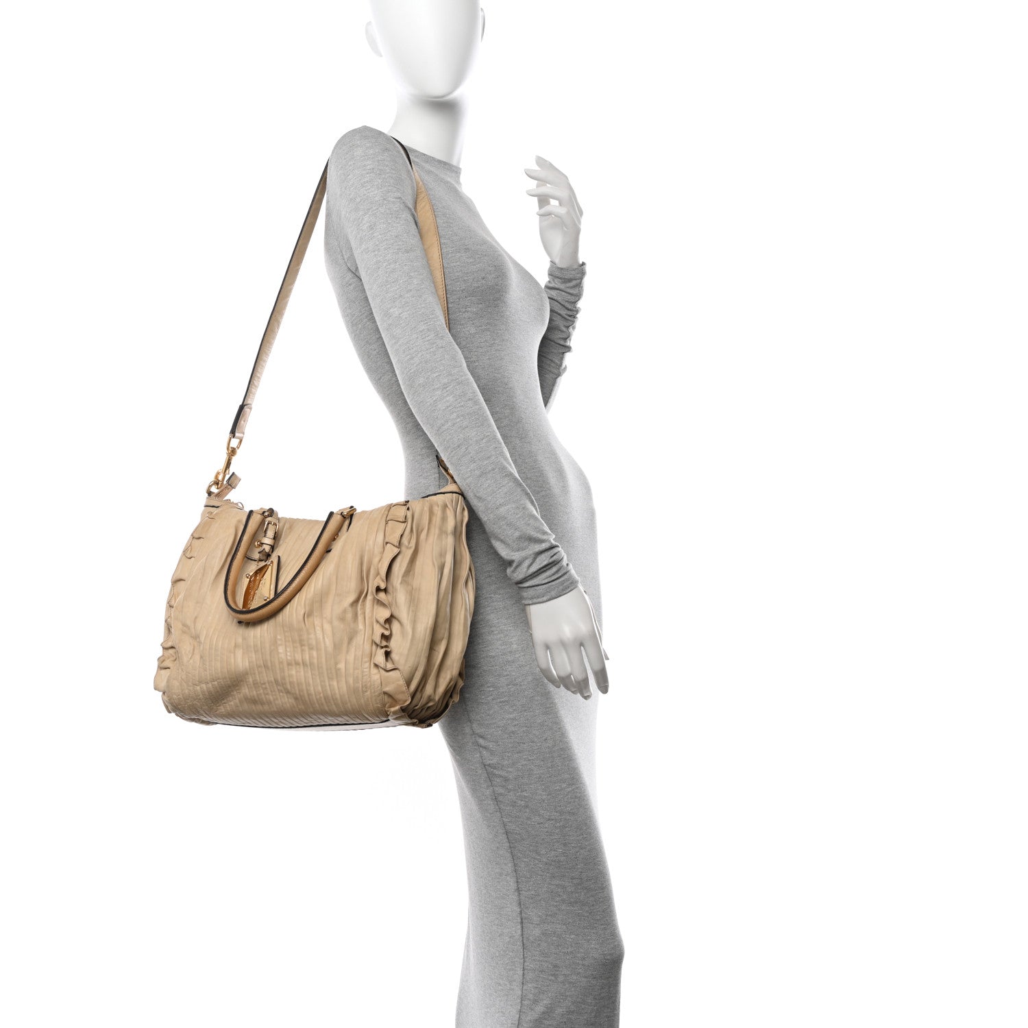 Dolce & Gabbana Calfskin Pleated Miss Gin Ruffle Bowler Tan 2 of 20