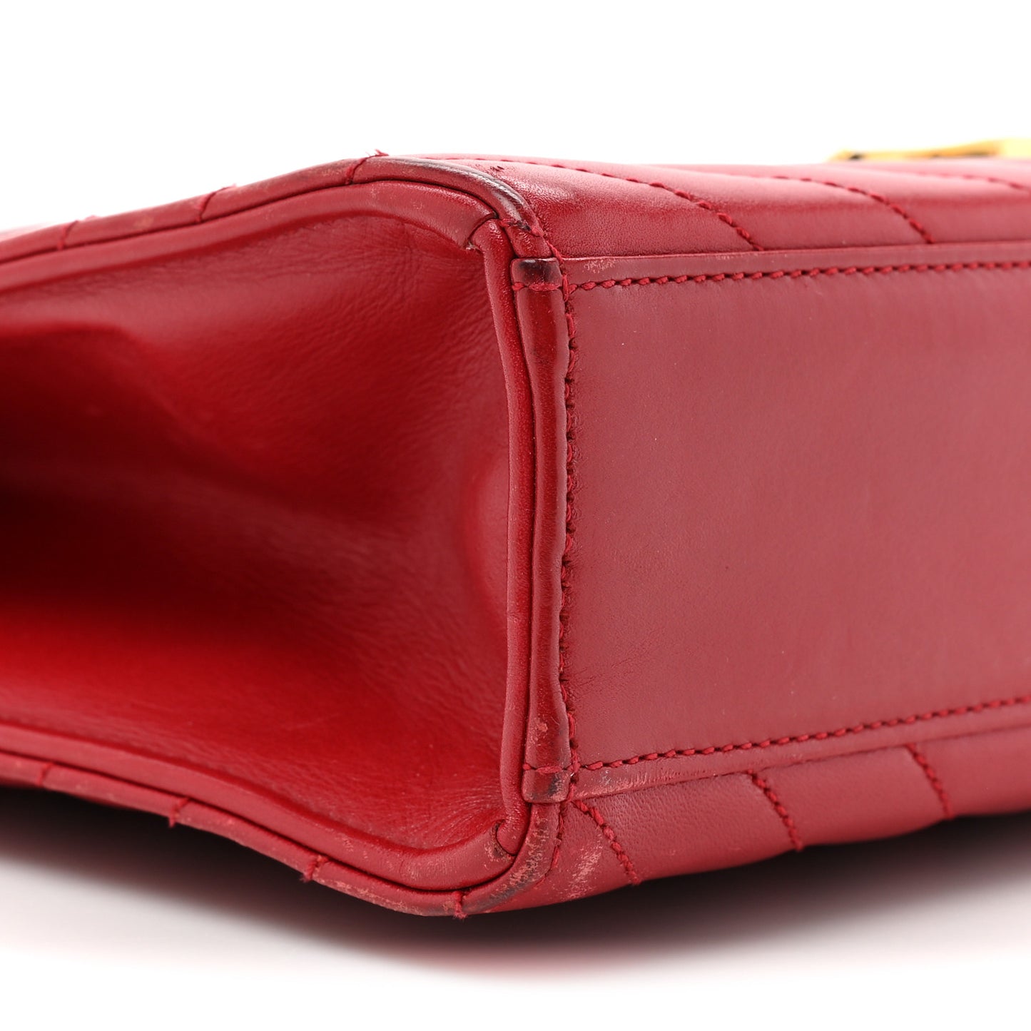 Smooth Calfskin Matelasse Chevron Large Monogram Satchel Lipstick Red
