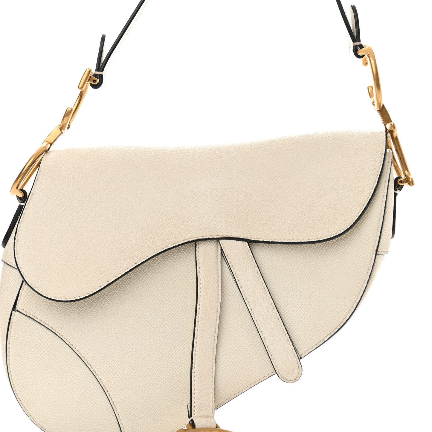 Grained Calfskin Saddle Bag White