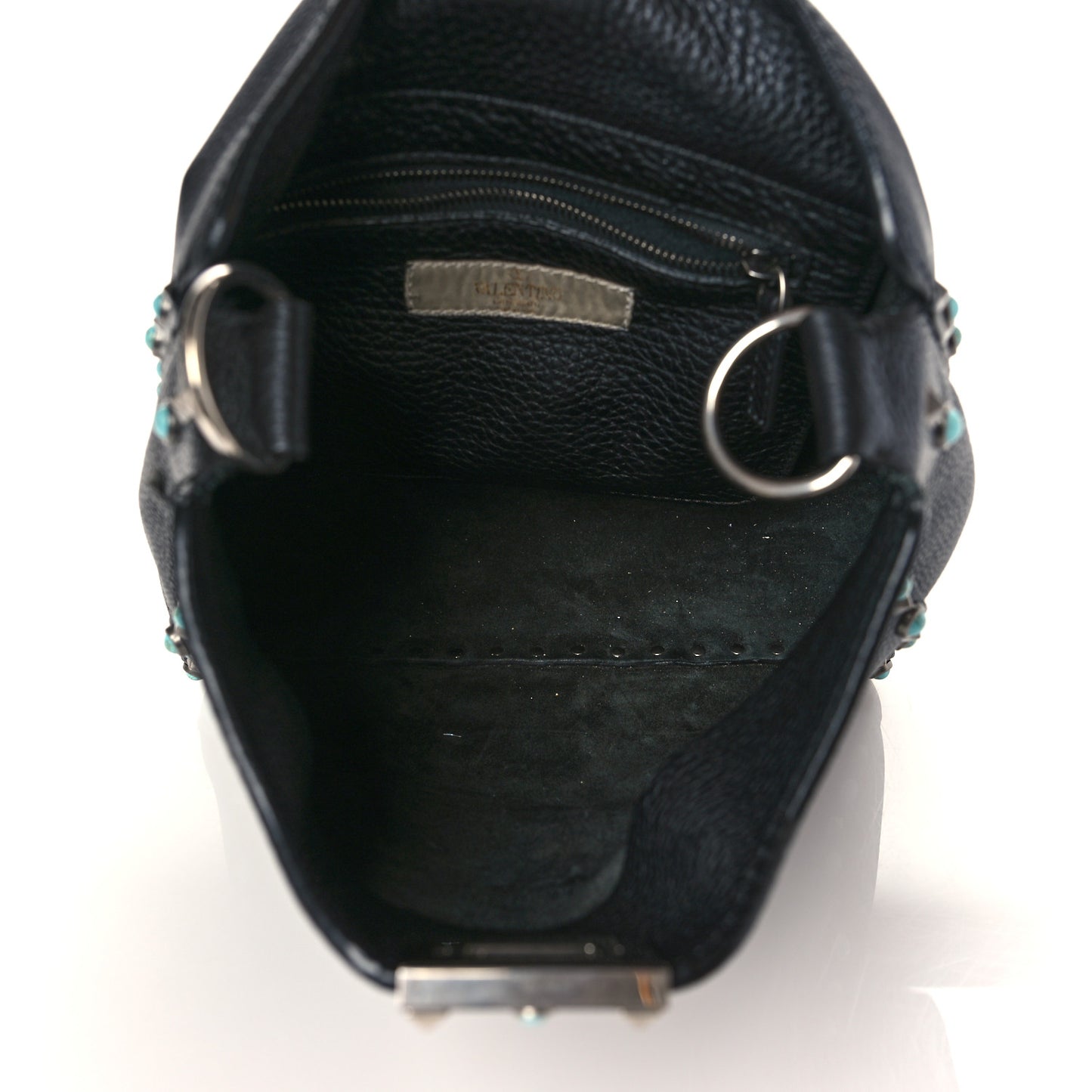 Pebbled Calfskin Tribal Small Guitar Strap Rockstud Rolling Flip-Lock Messenger Bag Black