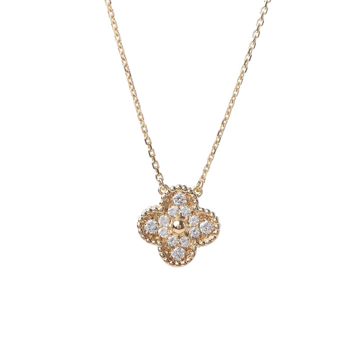 18K Yellow Gold Diamond Vintage Alhambra Pendant Necklace