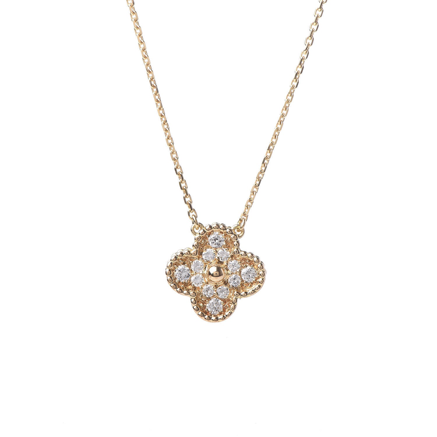 Van Cleef & Arpels 18K Yellow Gold Diamond Vintage Alhambra Pendant Necklace 4 of 9