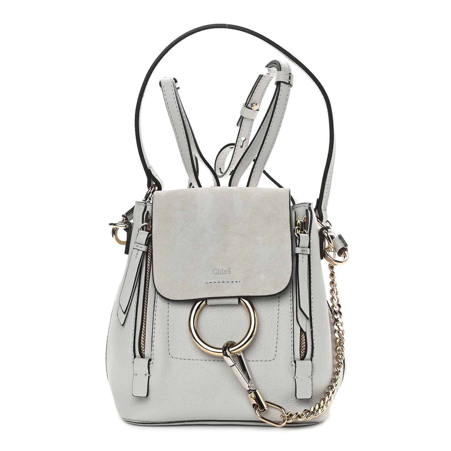 Suede Calfskin Mini Faye Backpack Airy Grey
