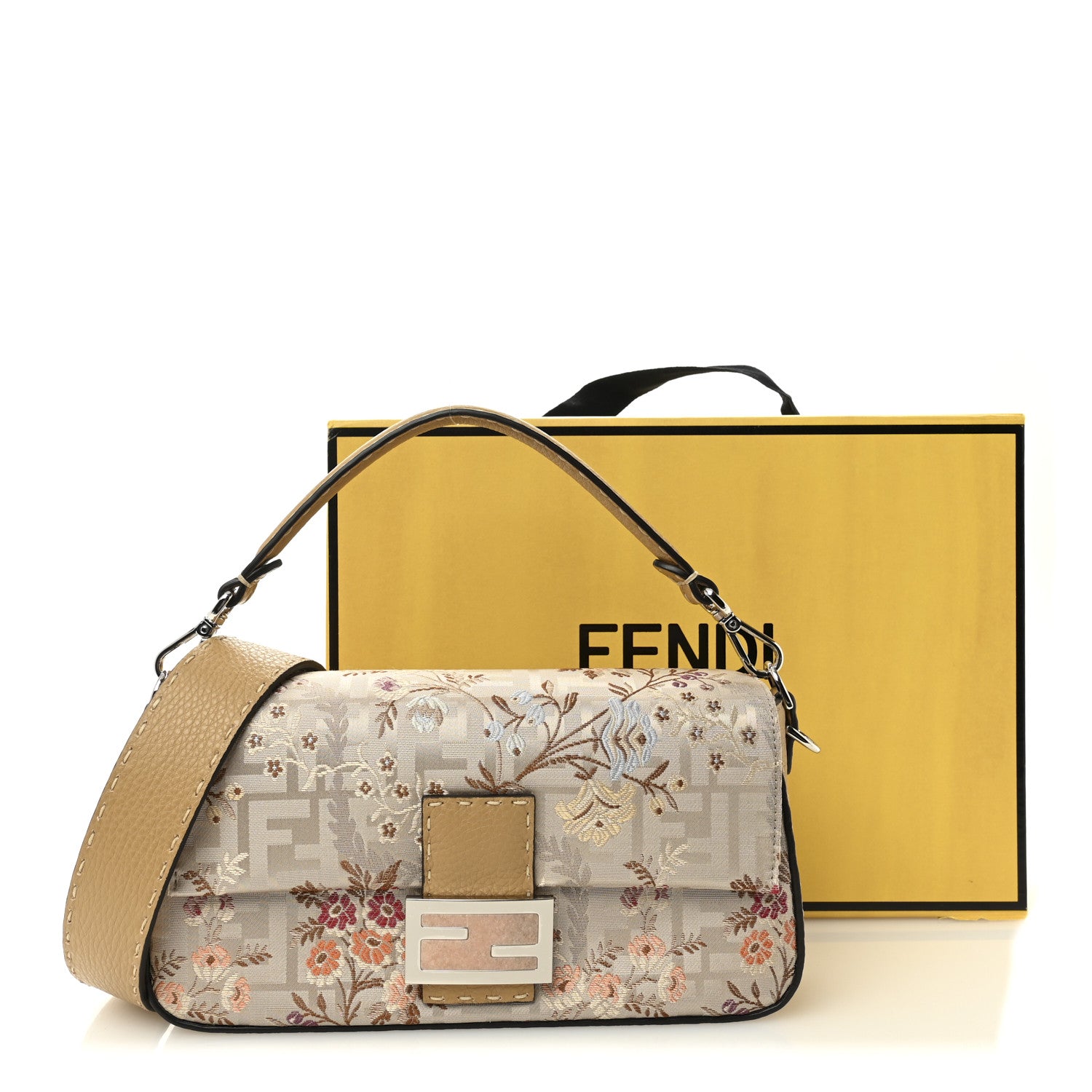 Fendi Satin Cuoio Romano Hand In Hand Campania Floral Baguette Multicolor 11 of 11