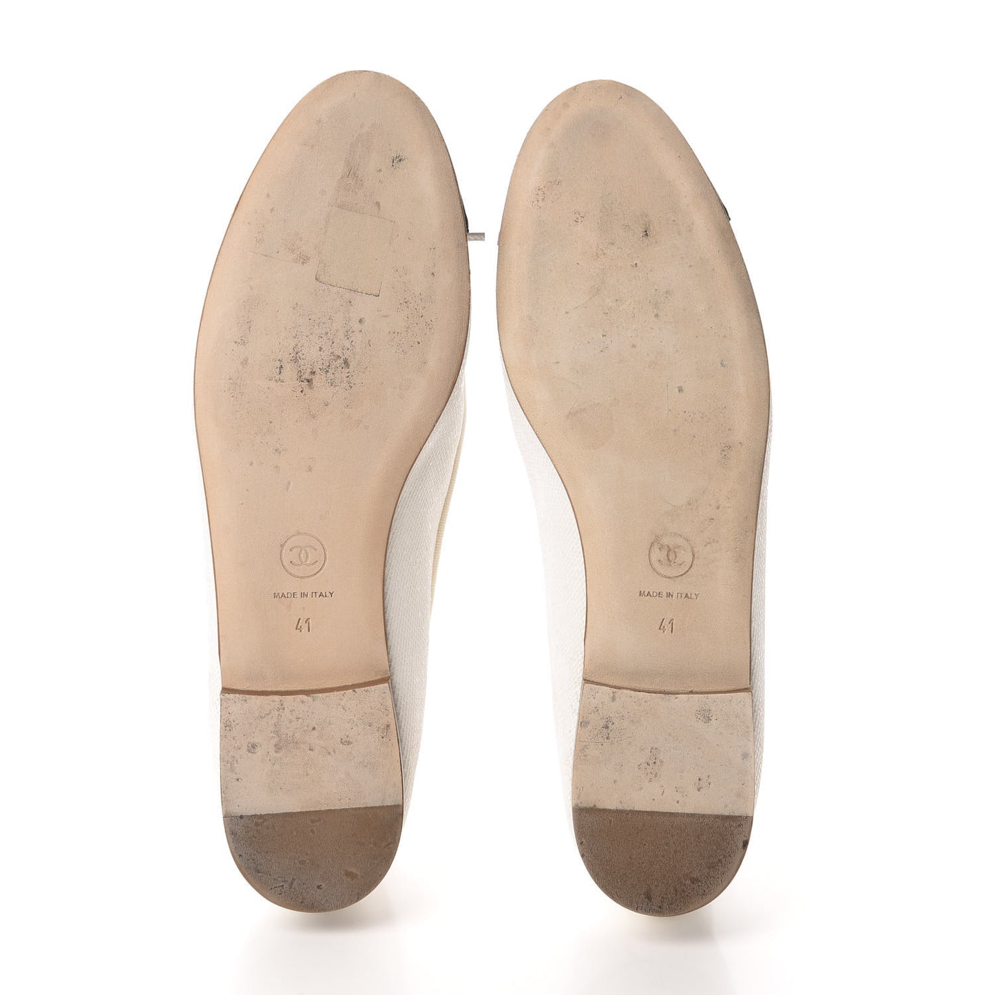 Fabric Glitter Grosgrain Cap Toe CC Ballerina Flats 41 White Black