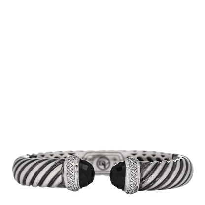 David Yurman Sterling Silver Diamond Black Onyx 10mm Waverly Bracelet 1 of 3