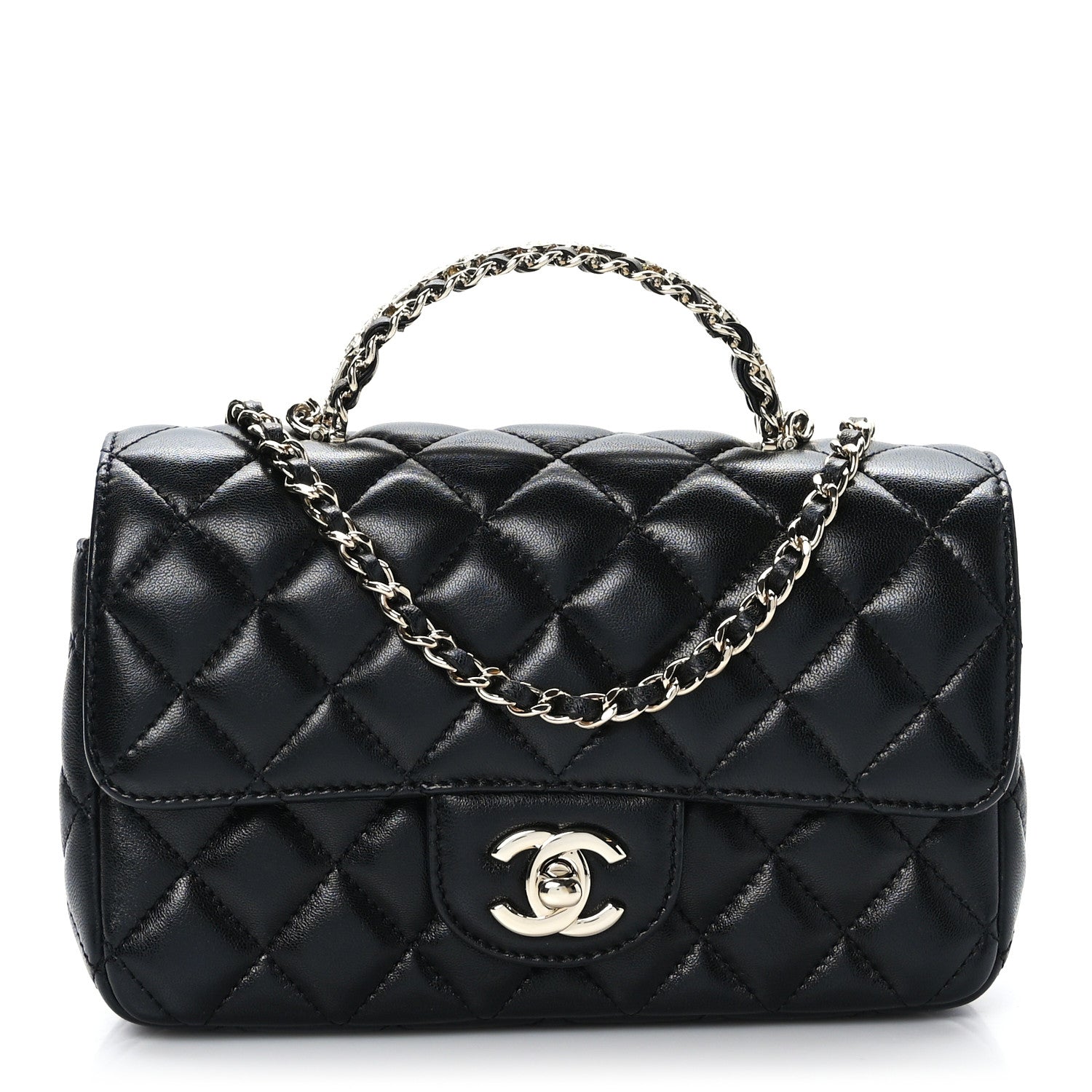 Chanel Lambskin Quilted Mini Crystal Top Handle Rectangular Flap Black 1 of 9