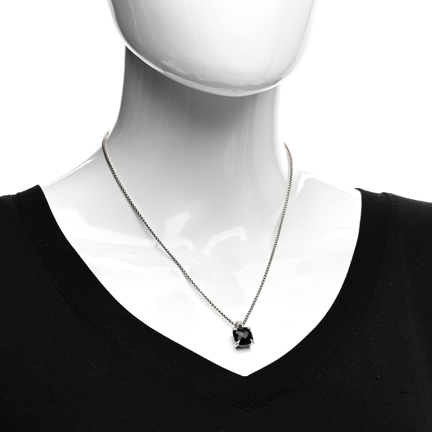 Sterling Silver Diamond Black Onyx 11mm Chatelaine Pendant Necklace