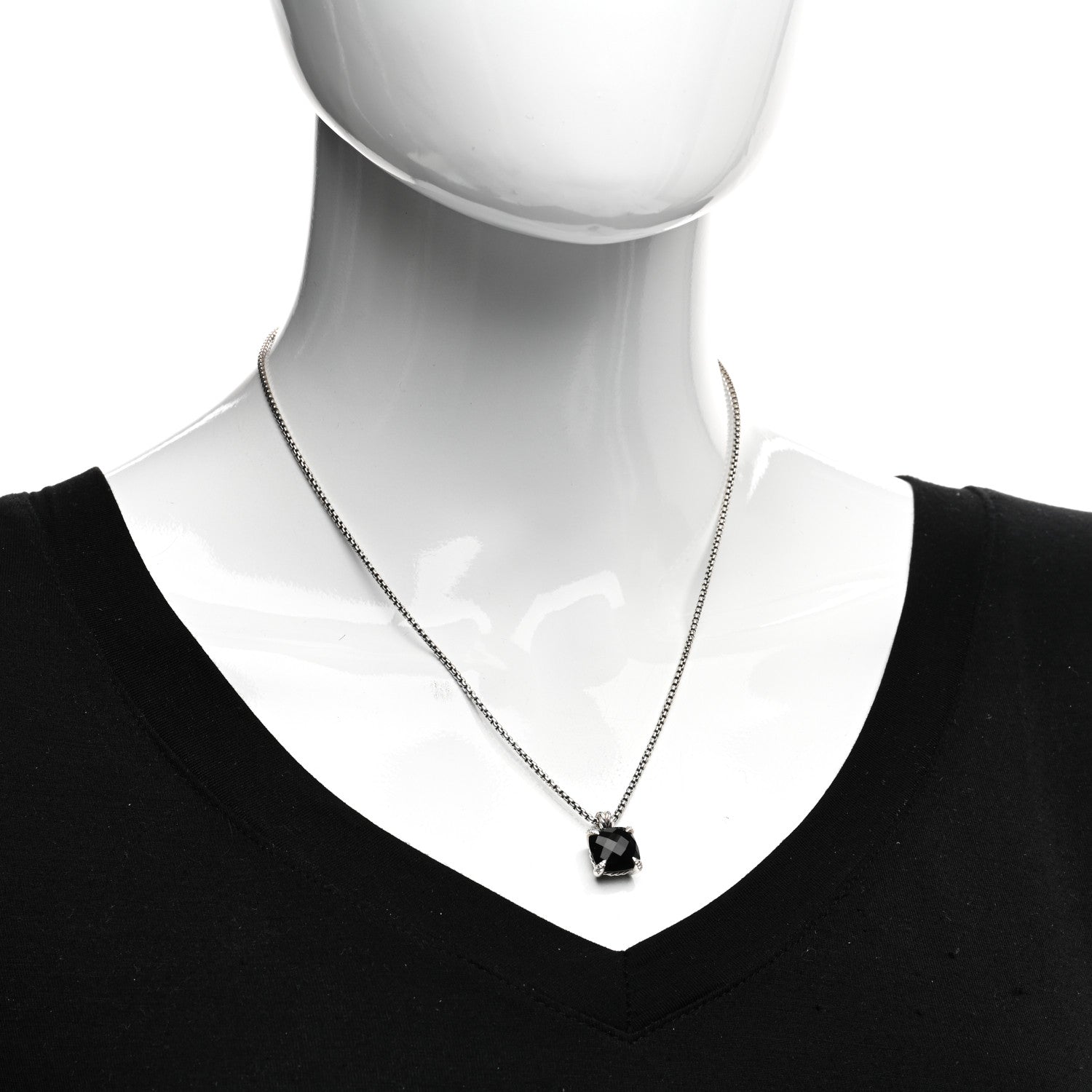 David Yurman Sterling Silver Diamond Black Onyx 11mm Chatelaine Pendant Necklace 2 of 4