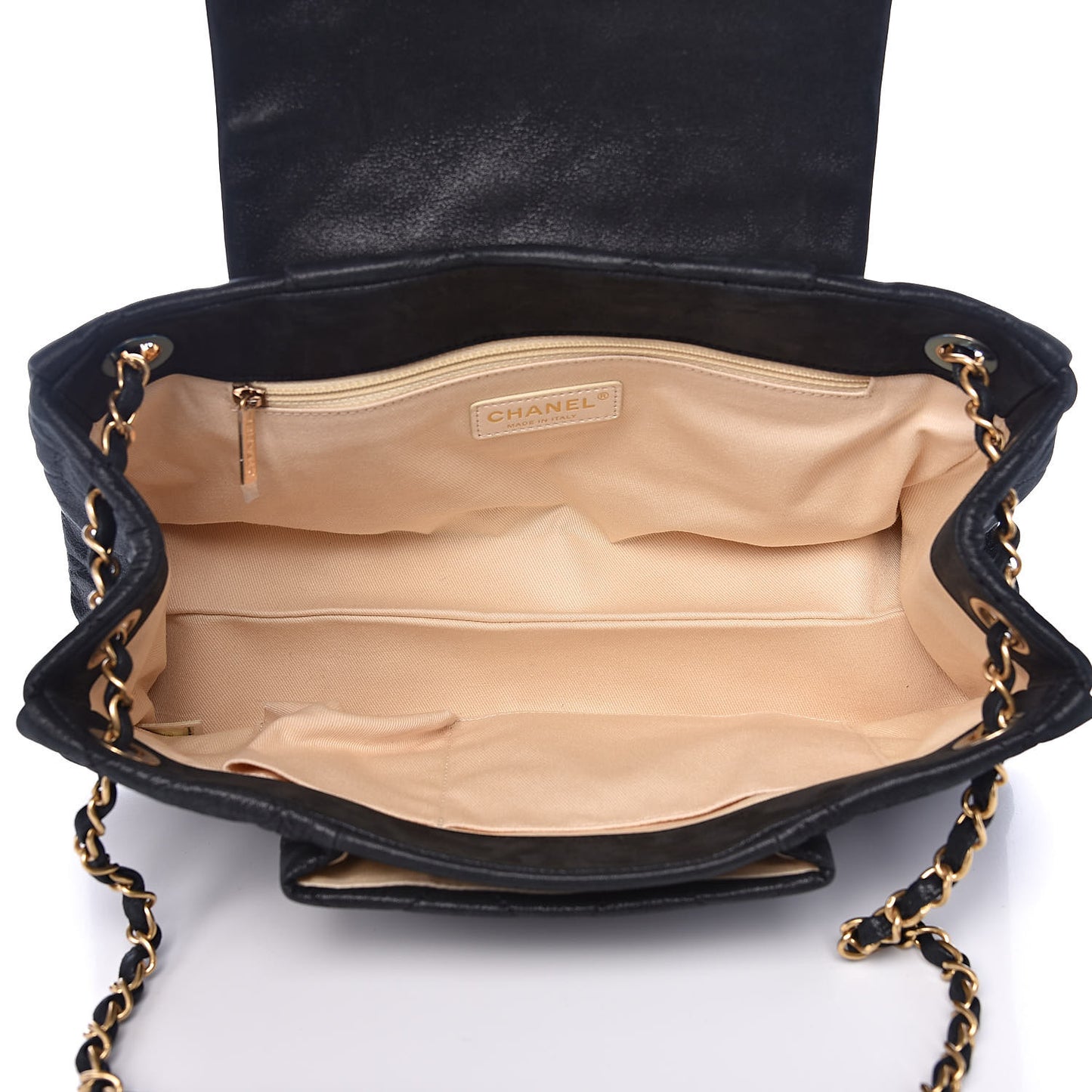Iridescent Calfskin Medium Chic Quilt Flap Black