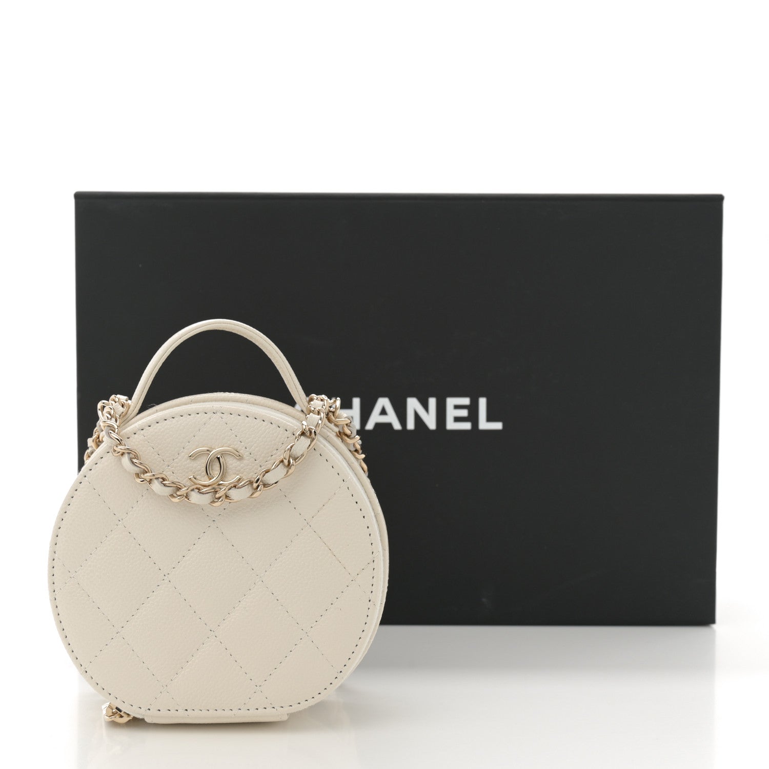 Chanel Caviar Quilted Round Handle With Care Vanity With Chain White 12 of 12