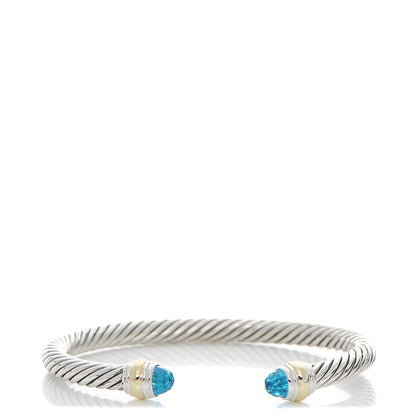David Yurman Sterling Silver 14K Yellow Gold Blue Topaz 5mm Cable Classics Bracelet 1 of 5