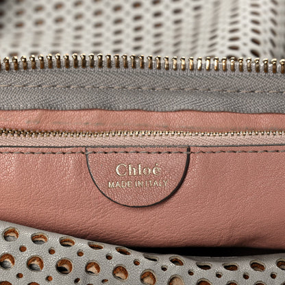 Chloe Calfskin Perforated Medium Marcie Satchel Grey 5 of 12
