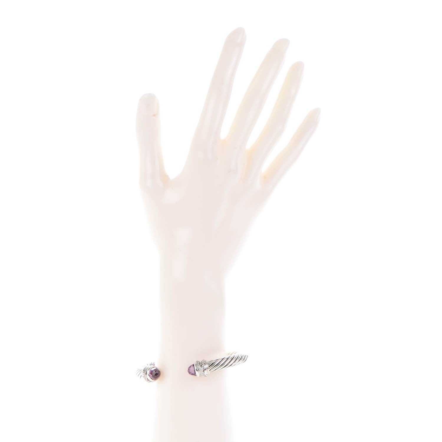 David Yurman Sterling Silver Pave Diamond Amethyst 7mm Cable Classics Bracelet 2 of 6