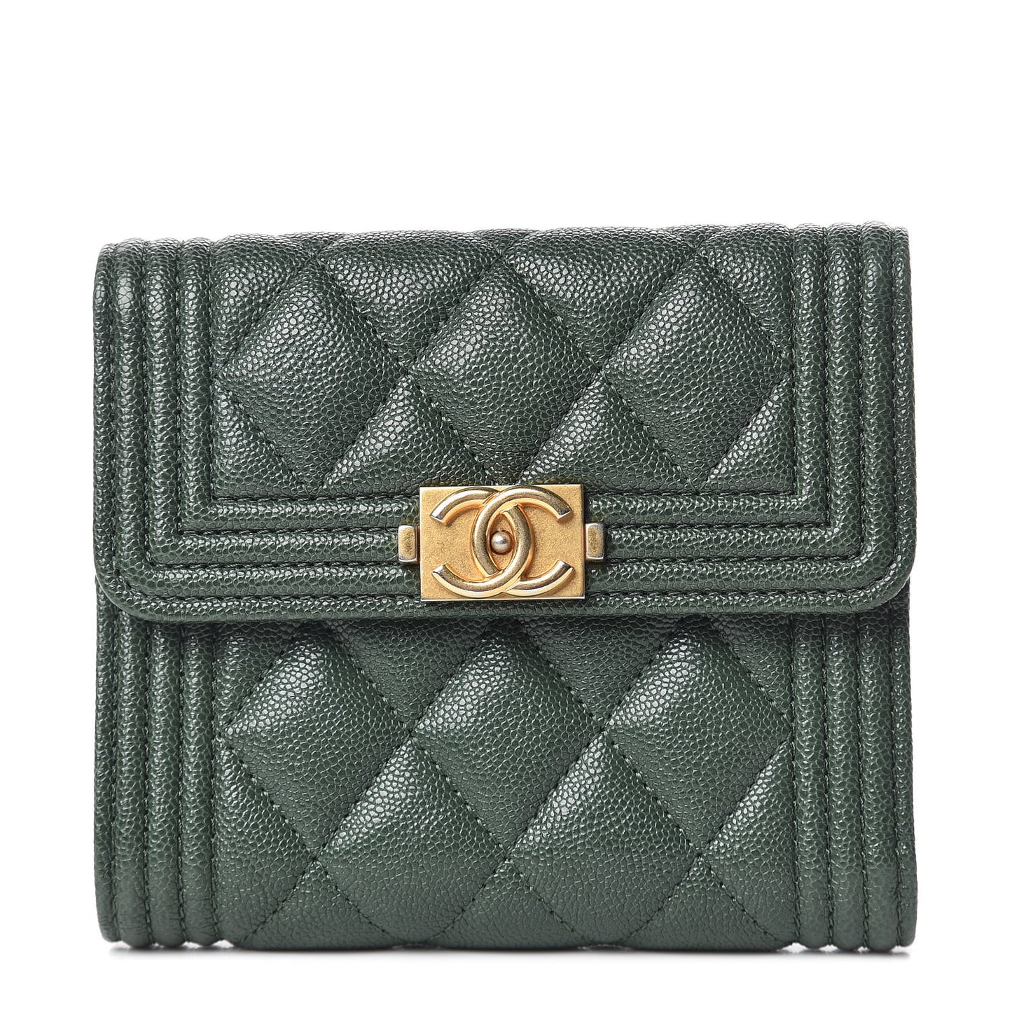 Caviar Quilted Compact Boy Wallet Green