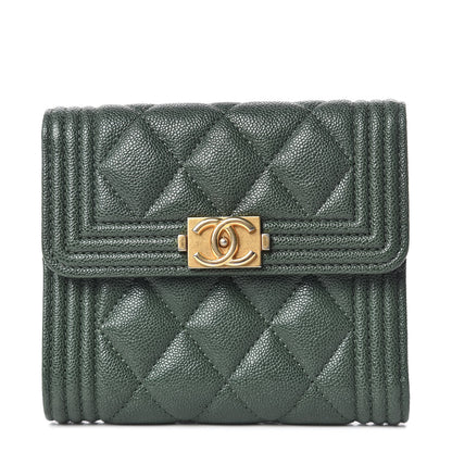 Chanel Caviar Quilted Compact Boy Wallet Green 1 of 10
