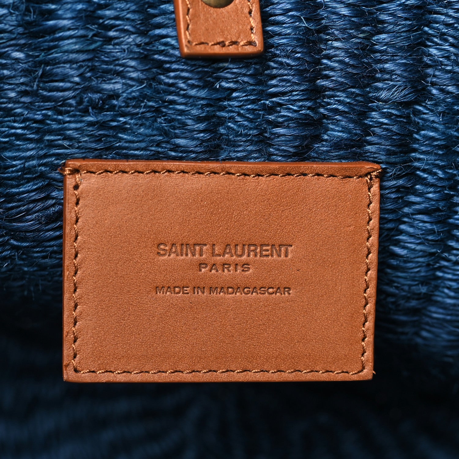 Saint Laurent Raffia Calfskin Medium Panier Tote Blue 6 of 9