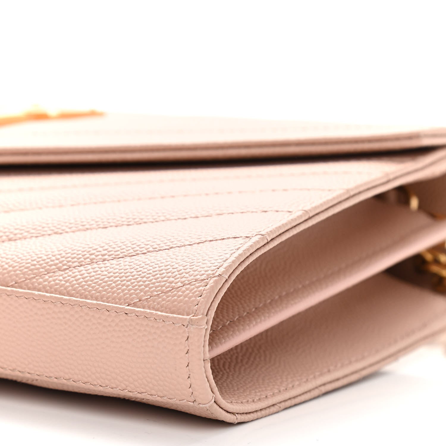 Saint Laurent Grain De Poudre Matelasse Chevron Monogram Chain Wallet Pale Pink 9 of 13
