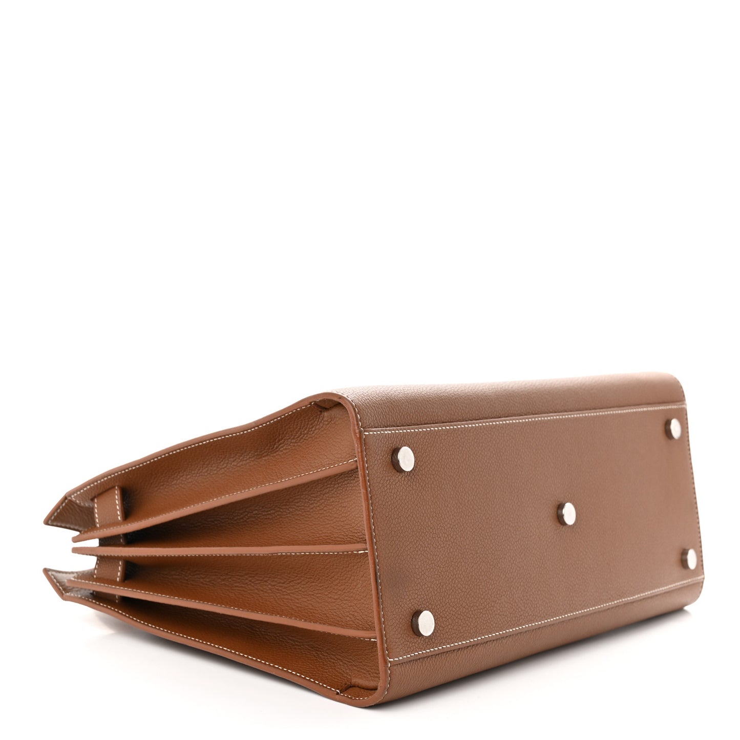 Grained Calfskin Topstitch Small Sac De Jour Cognac