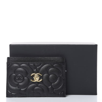Chanel Caviar Camellia Embossed Card Holder Black 9 of 9