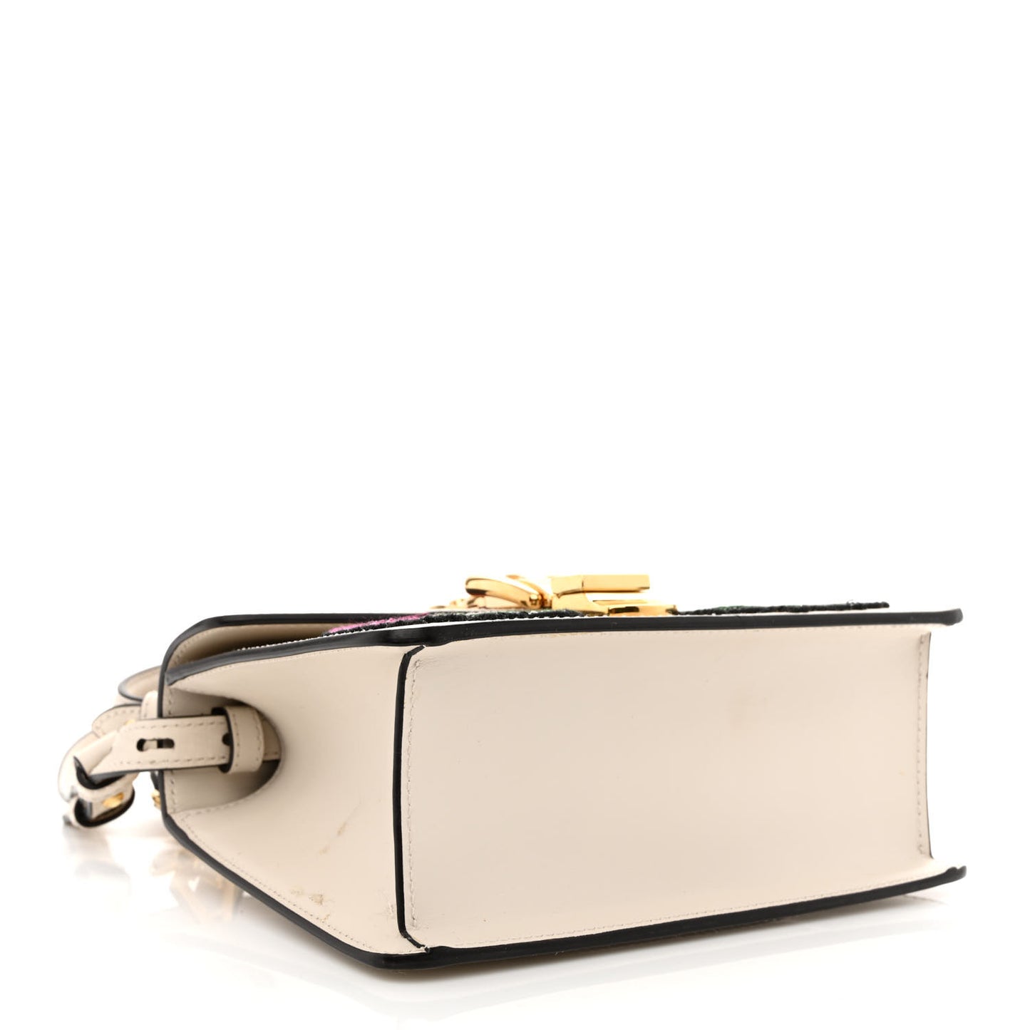 Calfskin Embroidered Mini Sylvie Top Handle Bag White