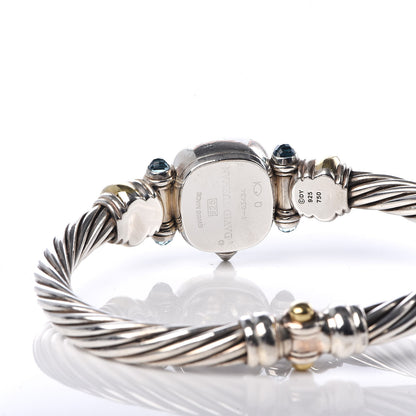 David Yurman Sterling Silver 18K Yellow Gold Diamond Blue Mother of Pearl Blue Topaz 21mm Classic Cable Quartz Watch 6 of 7