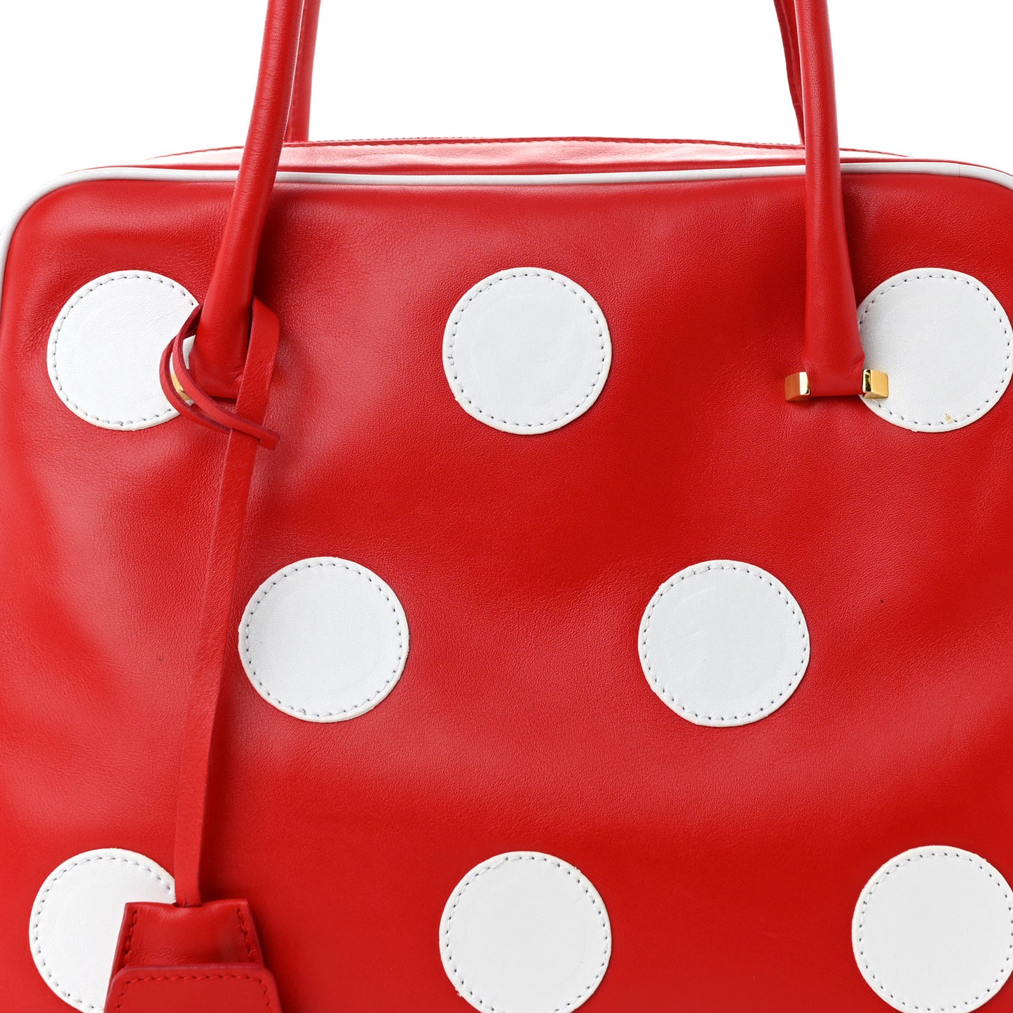 Calfskin Polka Dot Satchel Red White