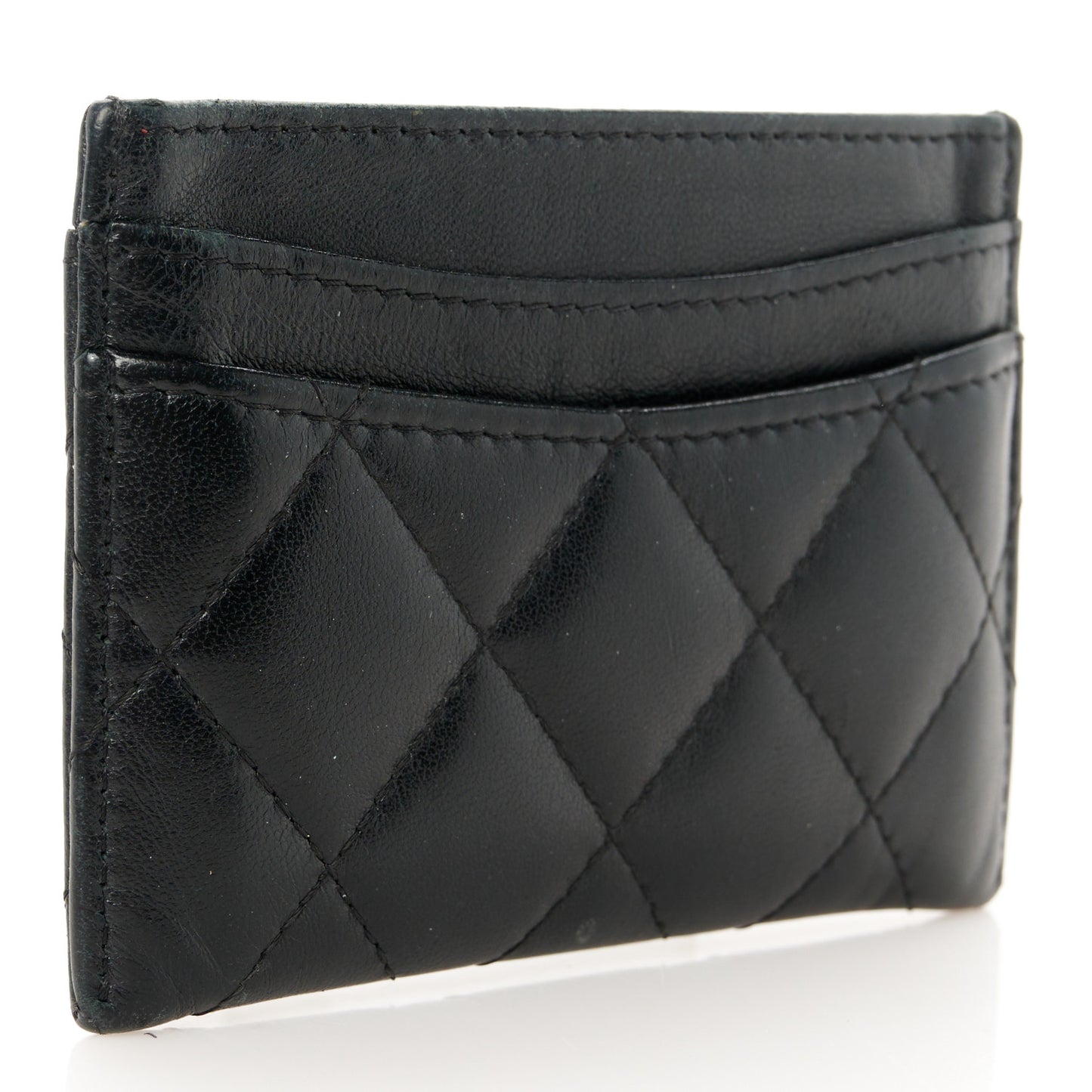 Lambskin Quilted Card Holder Black