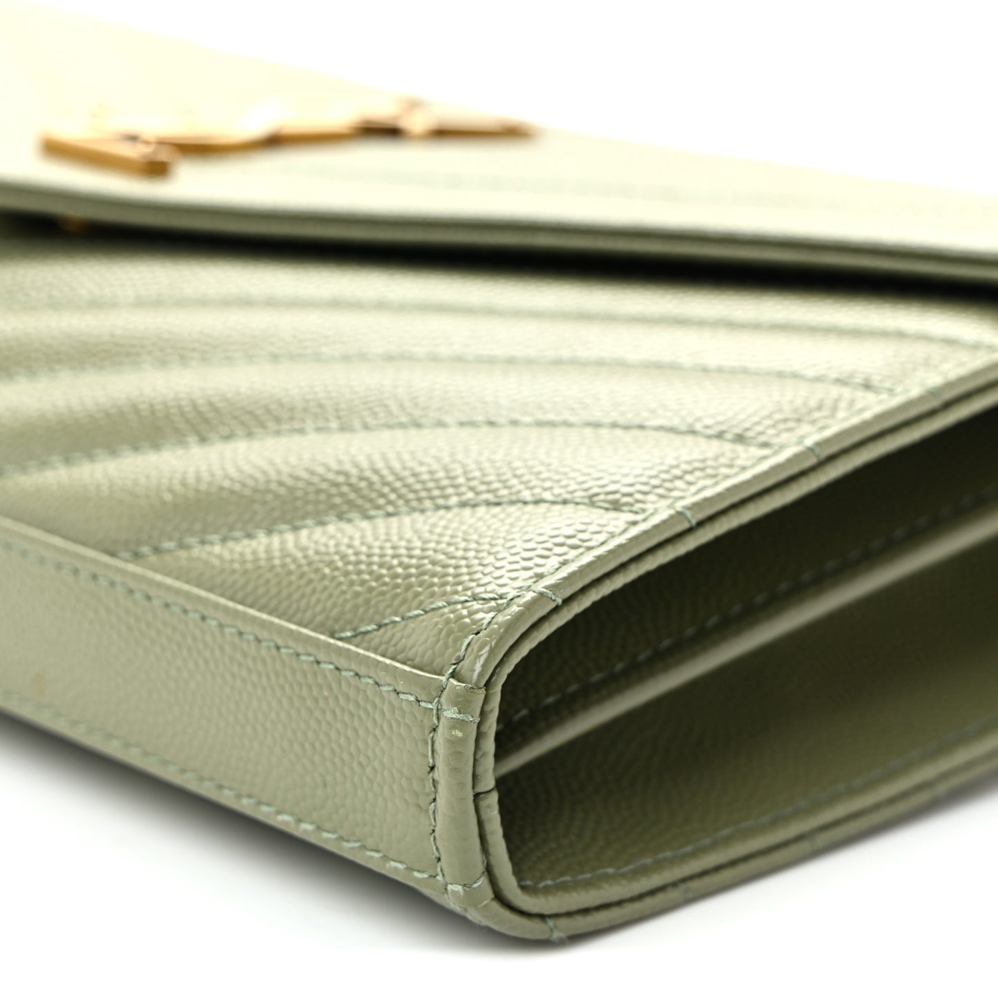 Grain De Poudre Matelasse Chevron Monogram Chain Wallet Light Sage