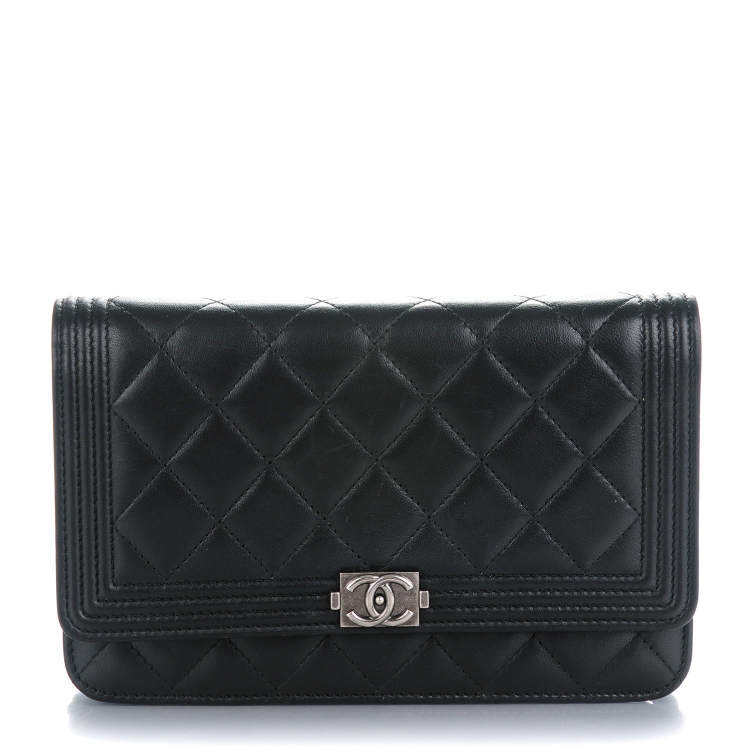 Chanel Lambskin Quilted Boy Wallet On Chain WOC Black 1 of 8