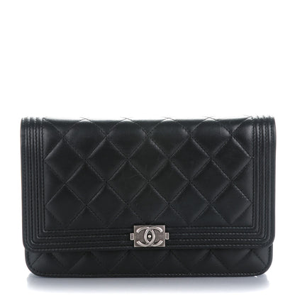 Chanel Lambskin Quilted Boy Wallet On Chain WOC Black 1 of 8