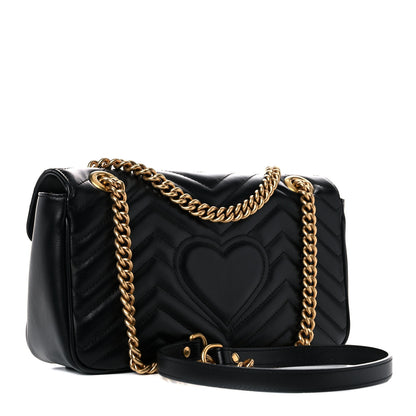 Gucci Calfskin Matelasse Small GG Marmont Shoulder Bag Black 3 of 15