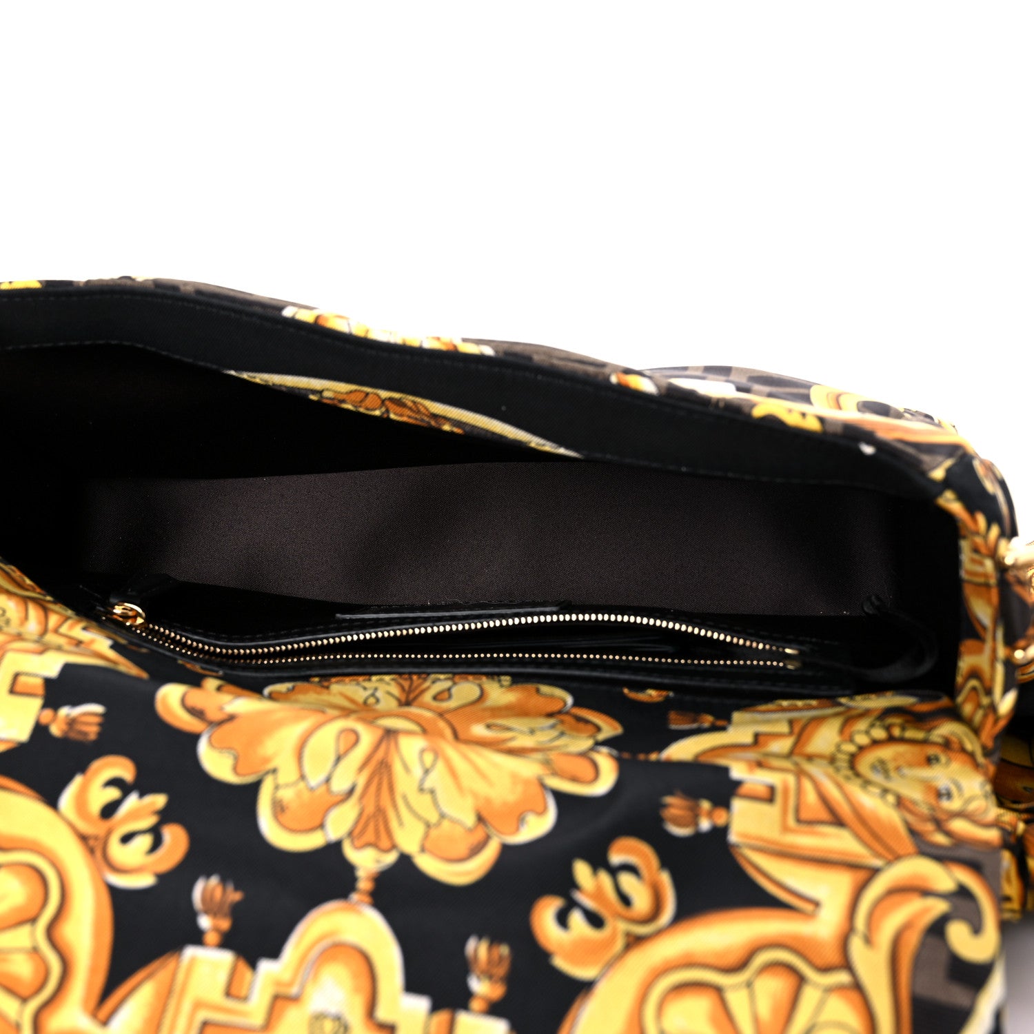 Fendi X VERSACE Silk Fendace FF Baroque Quilted Scarf Baguette Black Gold 4 of 7