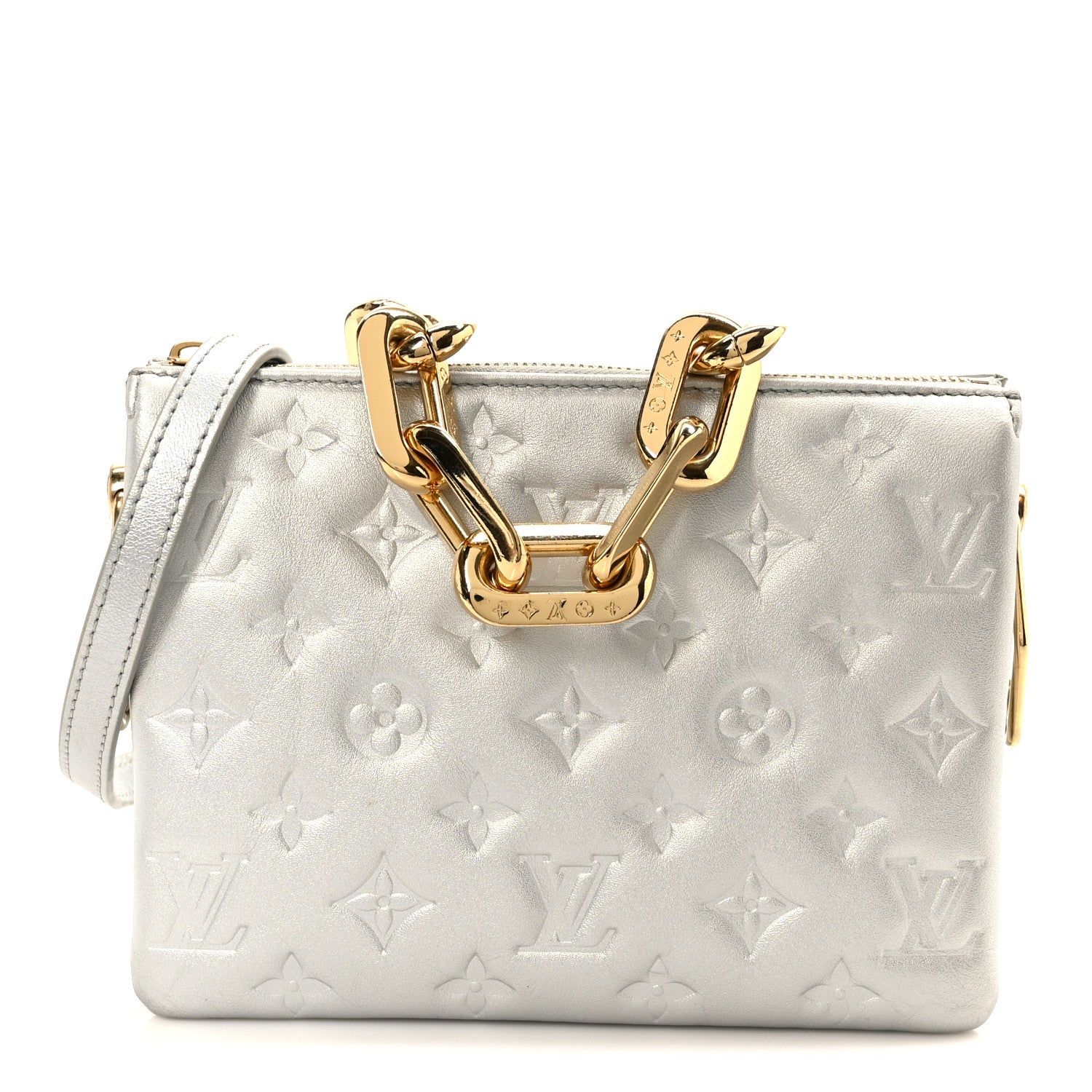 Louis Vuitton Metallic Lambskin Embossed Monogram Coussin BB Silver 9 of 11