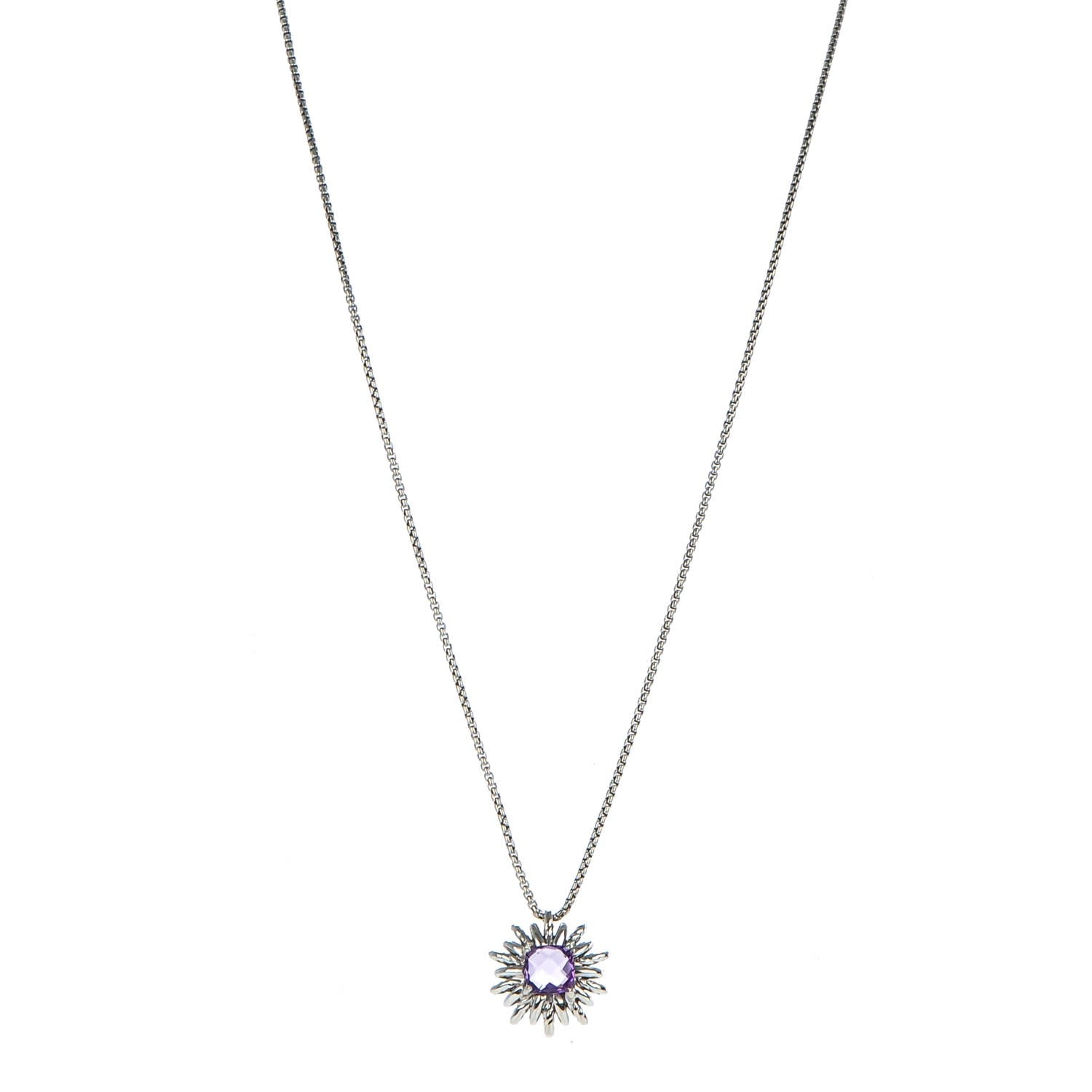 David Yurman Sterling silver Amethyst 7mm Starburst Pendant Necklace 1 of 14