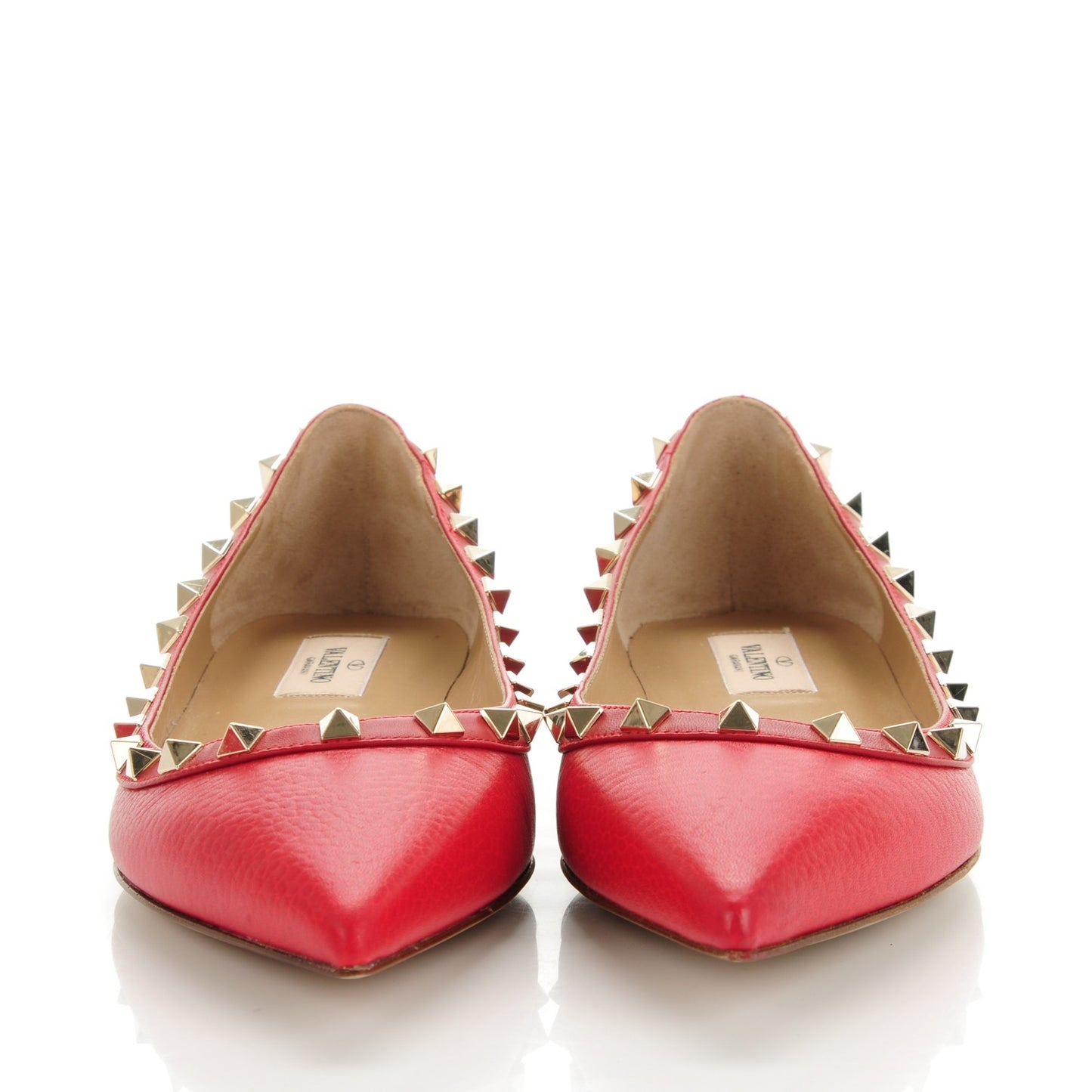 Pebbled Calfskin Rockstud Ballerina Flats 38.5 Red