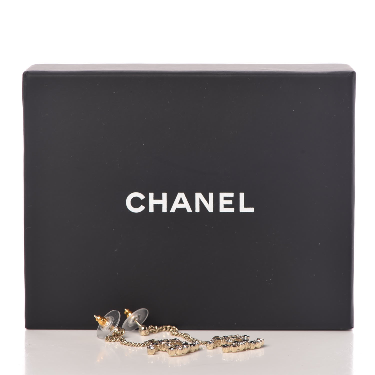 Chanel Crystal CC Drop Earrings Pink Grey Gold 3 of 3
