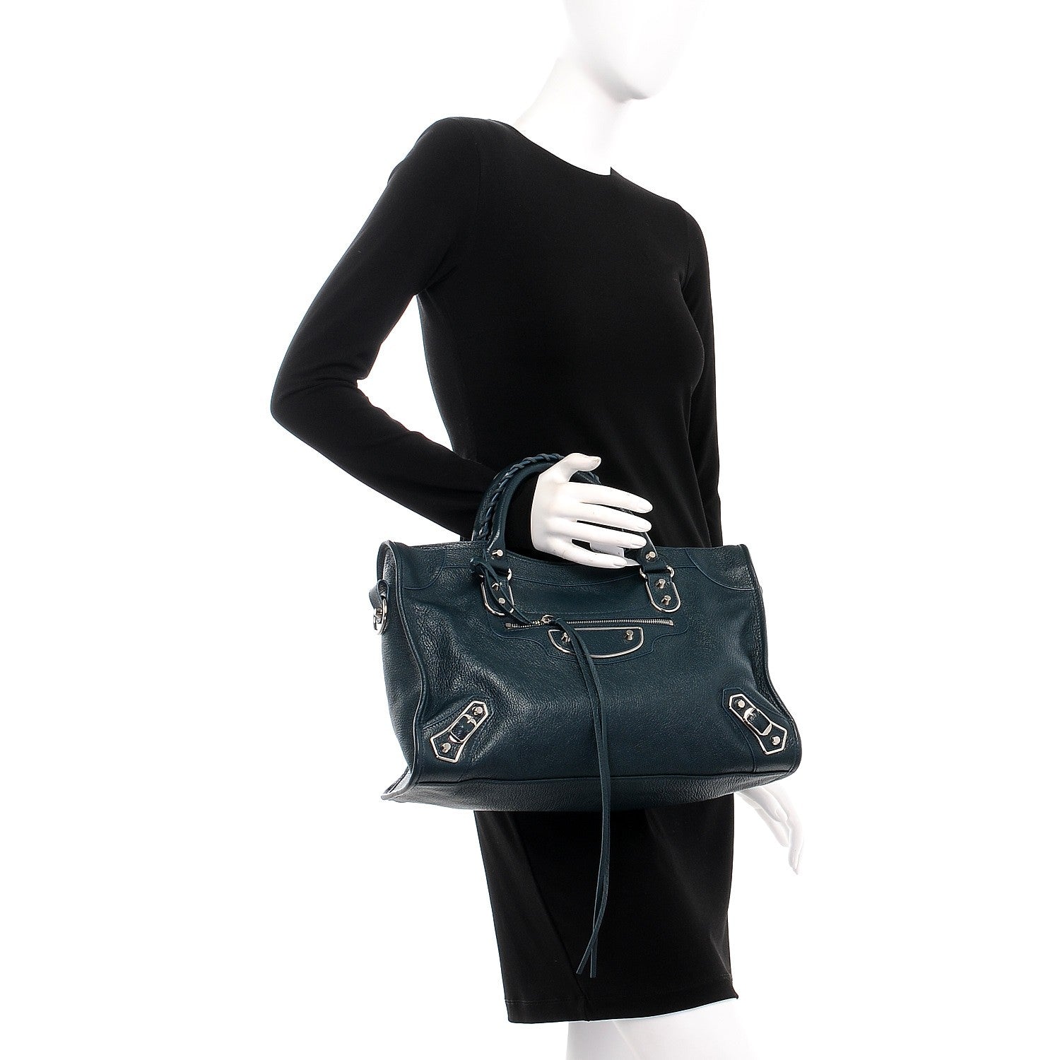 Balenciaga Chevre Silver Metallic Edge Hardware City Bleu Paon 3 of 8