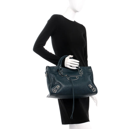 Balenciaga Chevre Silver Metallic Edge Hardware City Bleu Paon 3 of 8
