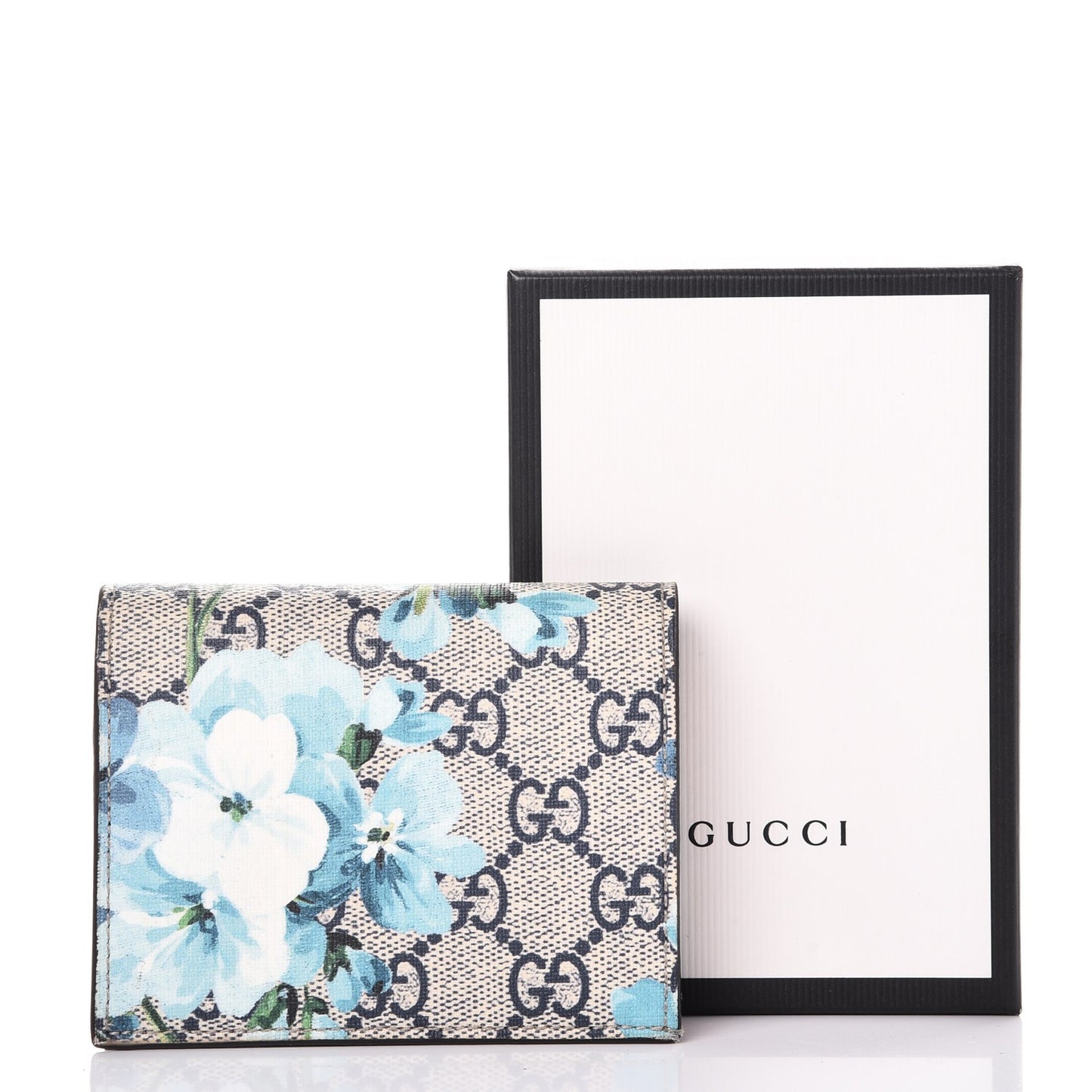 GG Supreme Monogram Blooms Card Case Beige Blue Navy Hibiscus Red