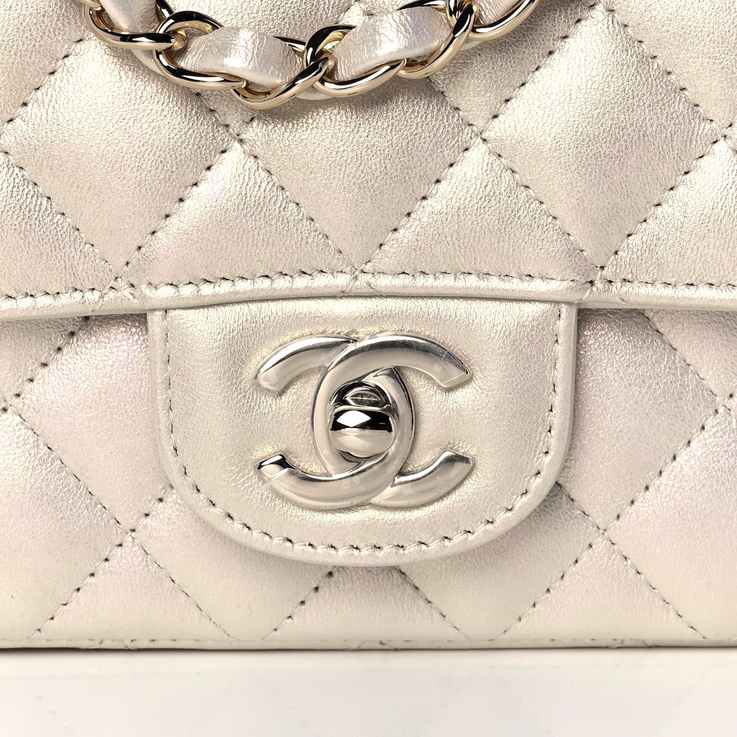 Chanel Iridescent Lambskin Quilted Mini Rectangular Flap Ivory 8 of 12