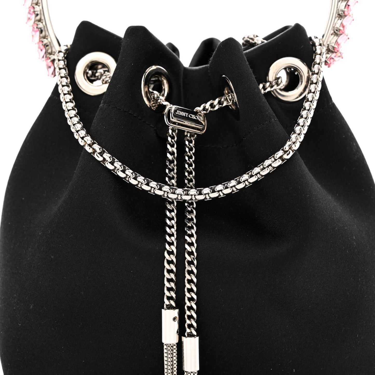 Satin Crystal Embellished Top Handle Bon Bon Bag Black
