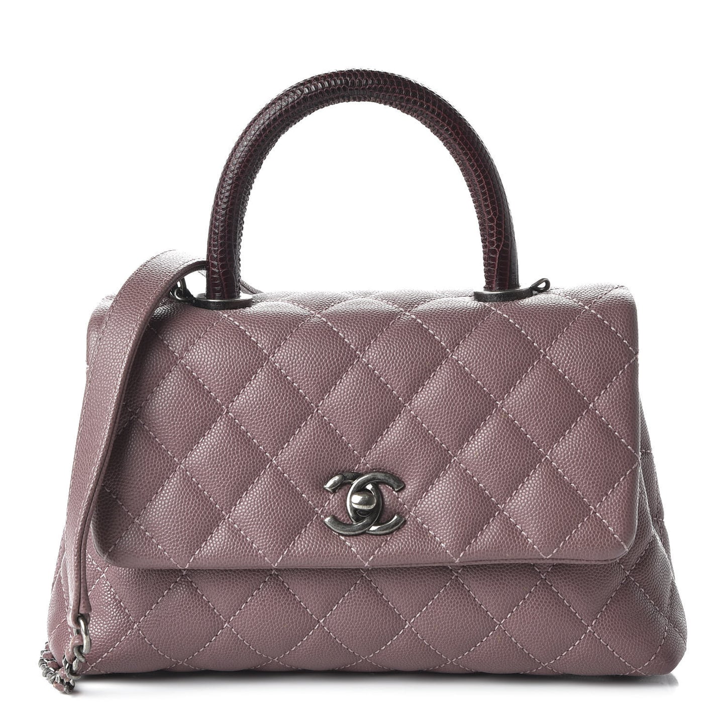 Caviar Lizard Quilted Mini Coco Handle Flap Pink Burgundy
