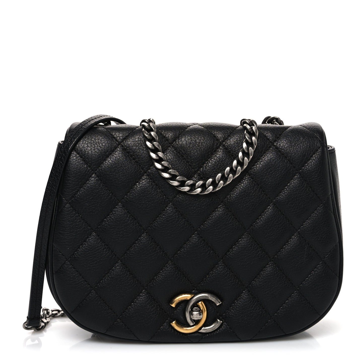 Calfskin Quilted Casual Pocket Messenger Flap Black