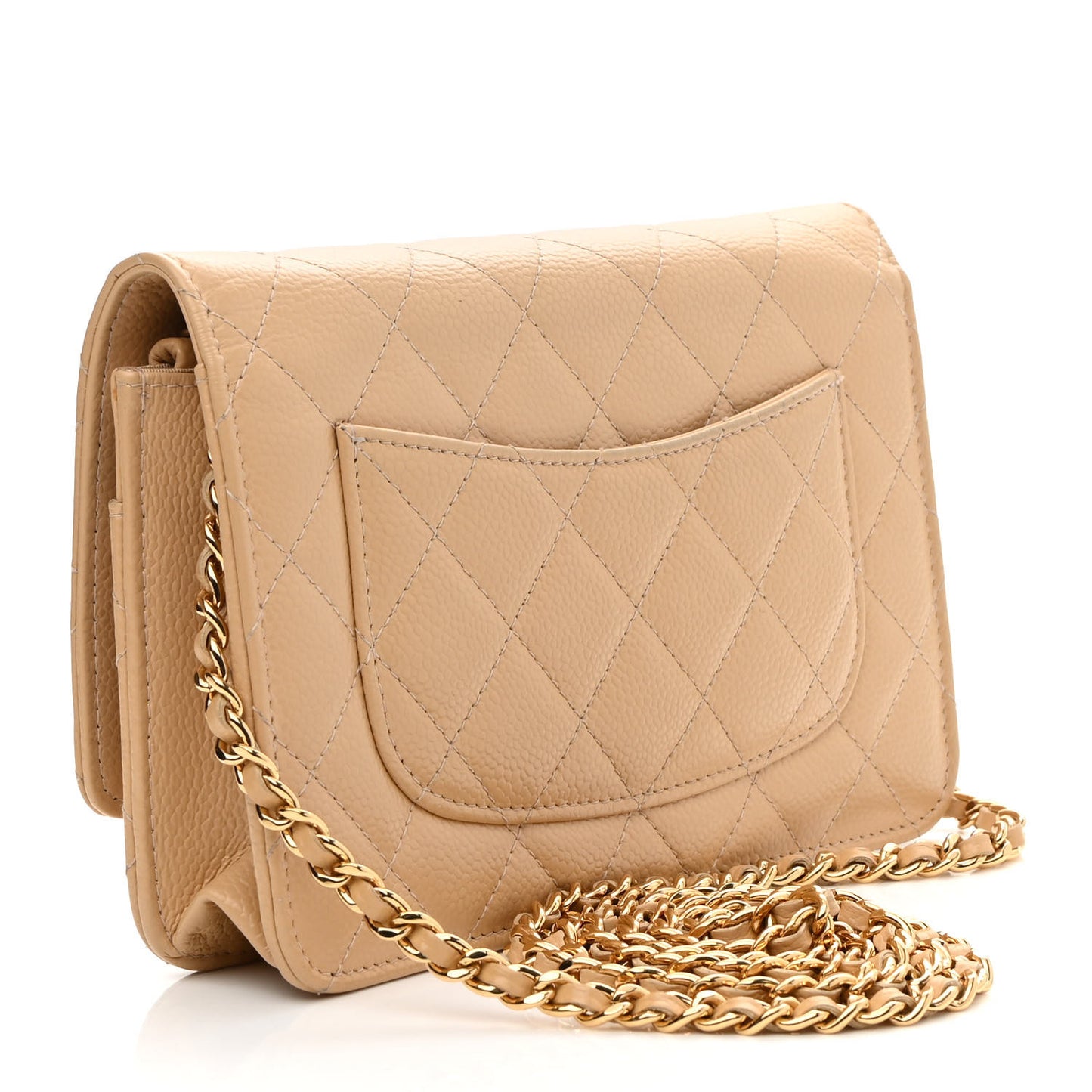 Caviar Quilted Wallet On Chain WOC Beige