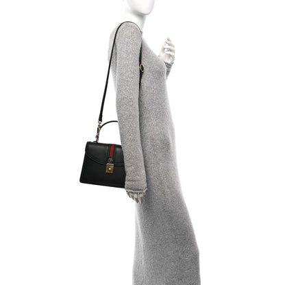 Gucci Textured Dollar Calfskin Web Small Ophidia Padlock Top Handle Bag Black 2 of 10