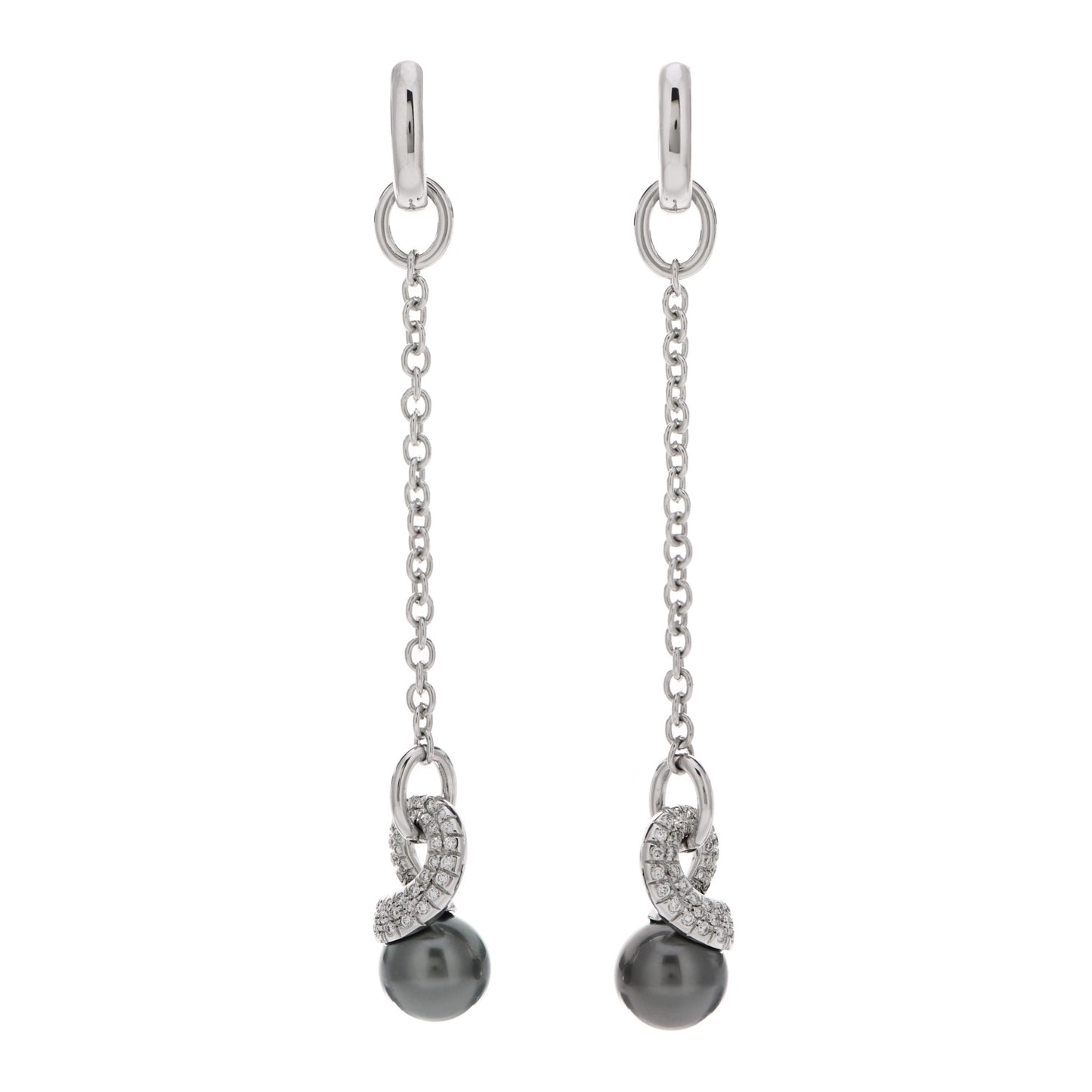 18K White Gold Diamond Tahitian Pearl 9-9.2mm Pearls in Motion Earrings