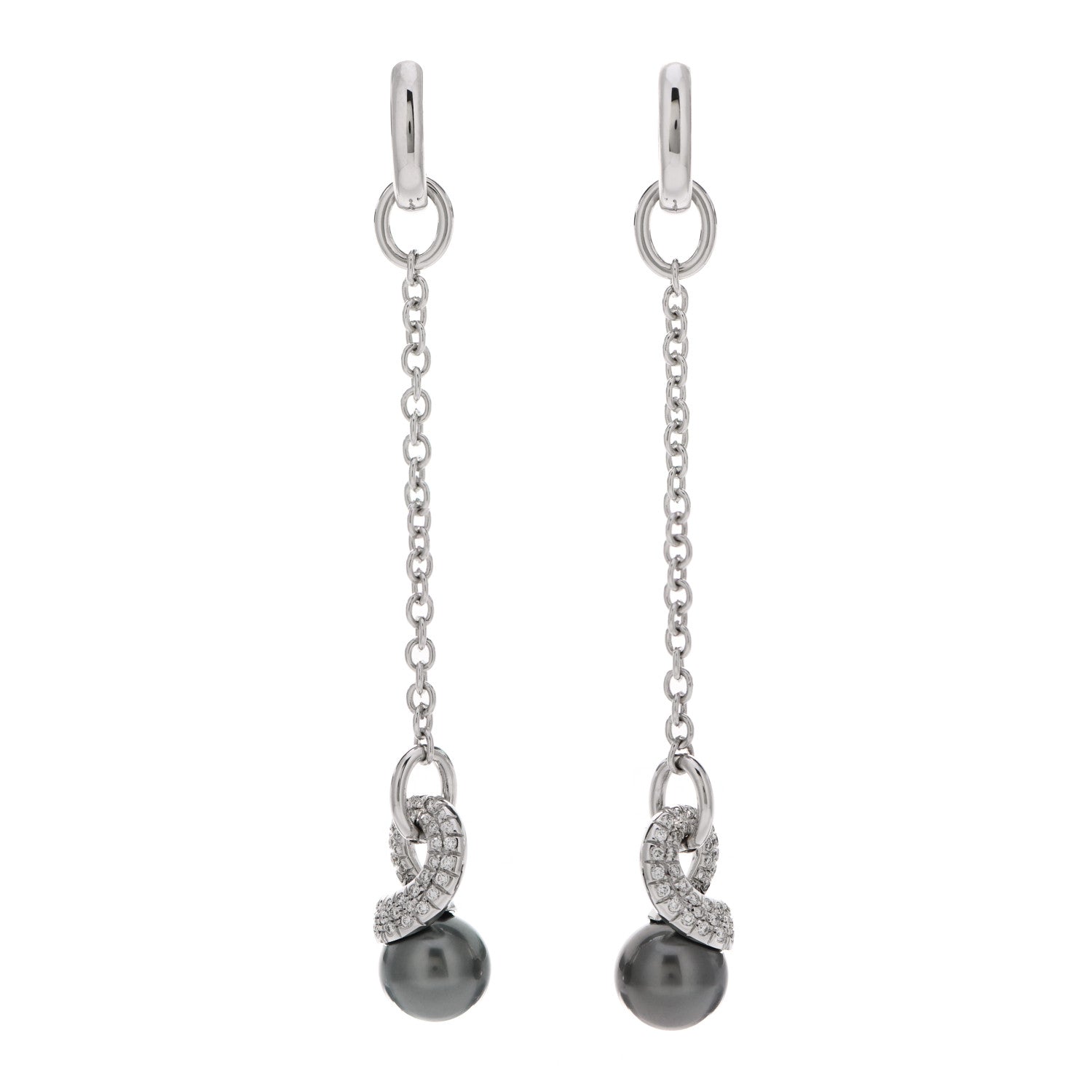 Mikimoto 18K White Gold Diamond Tahitian Pearl 9-9.2mm Pearls in Motion Earrings 1 of 5