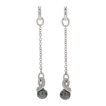 Mikimoto 18K White Gold Diamond Tahitian Pearl 9-9.2mm Pearls in Motion Earrings 1 of 5
