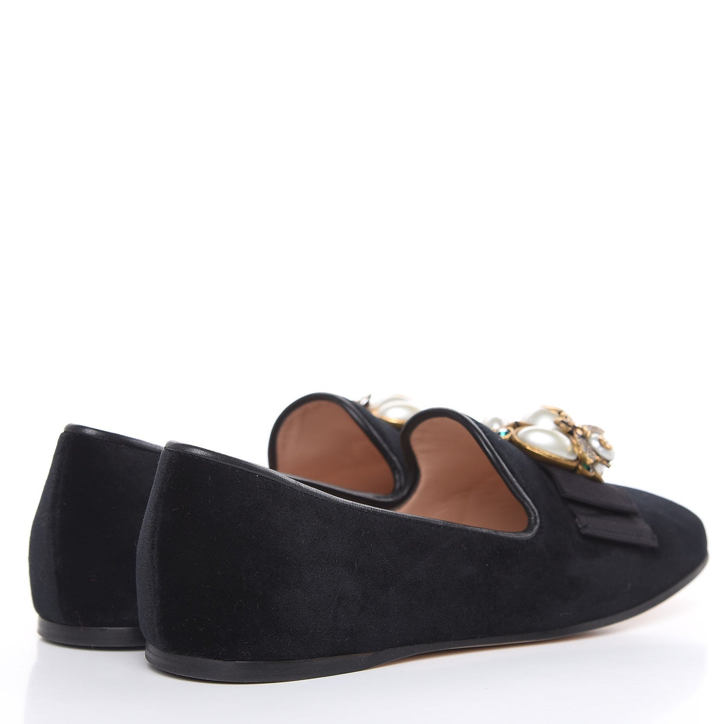 Velvet Etoile Pearl Embellished Loafers 35.5 Black